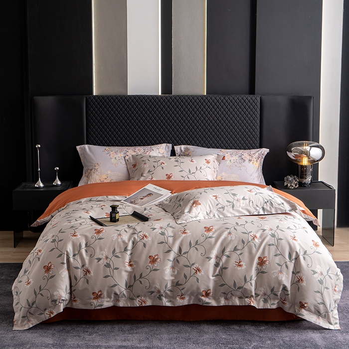 观月轩家纺 2025新款60支长绒棉纯棉数码印花四件套 蔓丽