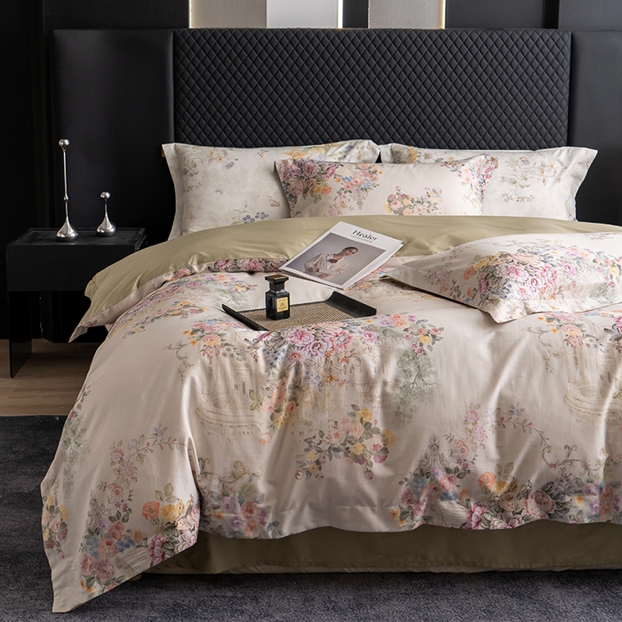 91家纺网 家纺一手货源 找家纺 观月轩家纺 2025新款60支长绒棉纯棉数码印花四件套 花城-绿