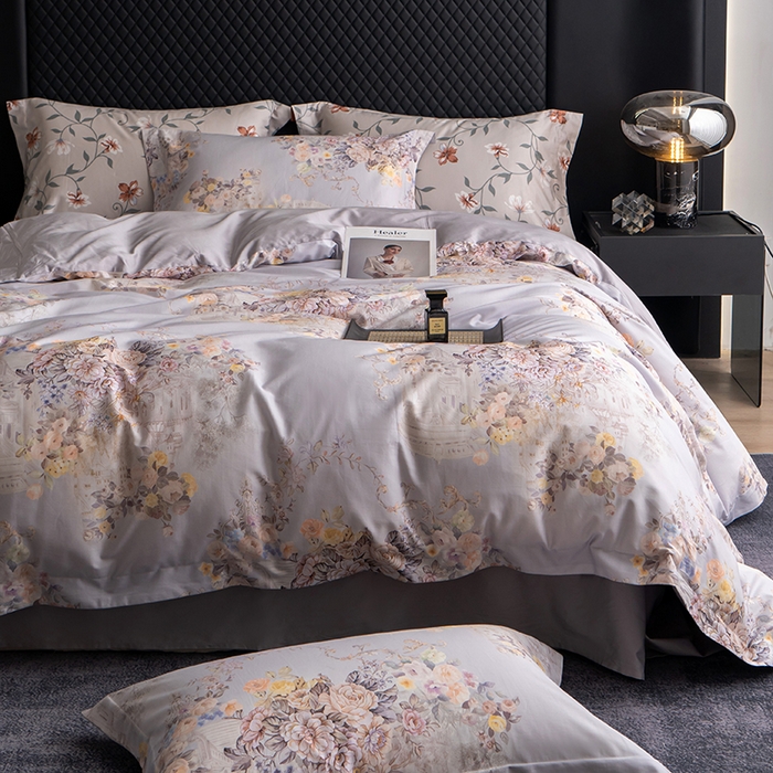 91家纺网 家纺一手货源 找家纺 观月轩家纺 2025新款60支长绒棉纯棉数码印花四件套 花城-紫