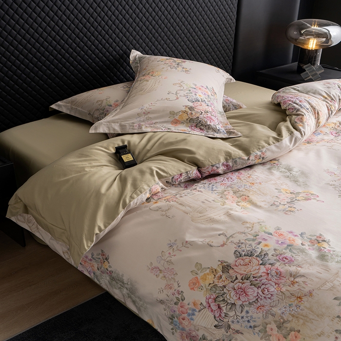 91家纺网 家纺一手货源 找家纺 观月轩家纺 2025新款60支长绒棉纯棉数码印花四件套 花城-绿