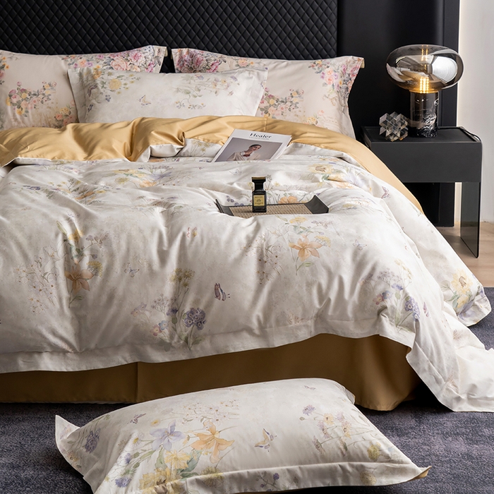 91家纺网 家纺一手货源 找家纺 观月轩家纺 2025新款60支长绒棉纯棉数码印花四件套 蝶舞