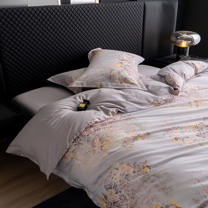 91家纺网 家纺一手货源 找家纺 观月轩家纺 2025新款60支长绒棉纯棉数码印花四件套 花城-紫