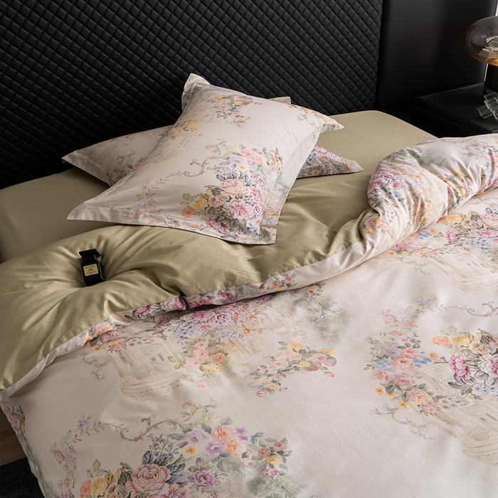 91家纺网 家纺一手货源 找家纺 观月轩家纺 2025新款60支长绒棉纯棉数码印花四件套 花城-绿