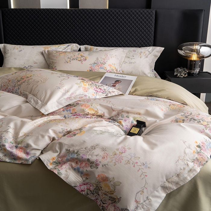 91家纺网 家纺一手货源 找家纺 观月轩家纺 2025新款60支长绒棉纯棉数码印花四件套 花城-绿