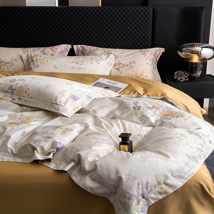 91家纺网 家纺一手货源 找家纺 观月轩家纺 2025新款60支长绒棉纯棉数码印花四件套 蝶舞