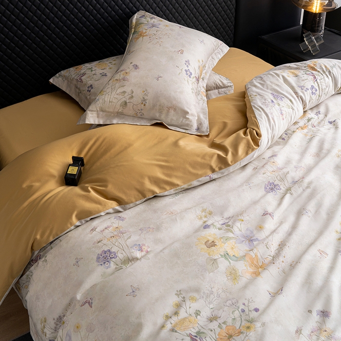 91家纺网 家纺一手货源 找家纺 观月轩家纺 2025新款60支长绒棉纯棉数码印花四件套 蝶舞