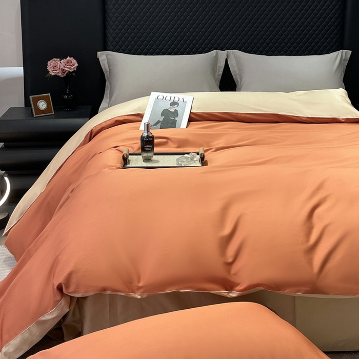 91家纺网 家纺一手货源 找家纺 观月轩家纺 2025新款100S长绒棉纯棉四件套 活力橙