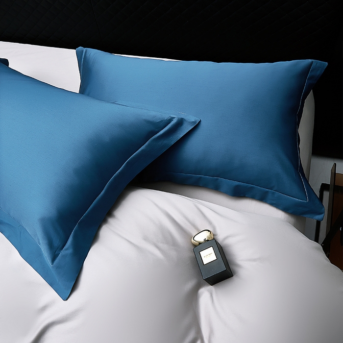 91家纺网 家纺一手货源 找家纺 观月轩家纺 2025新款100S长绒棉纯棉四件套 蓝灰色