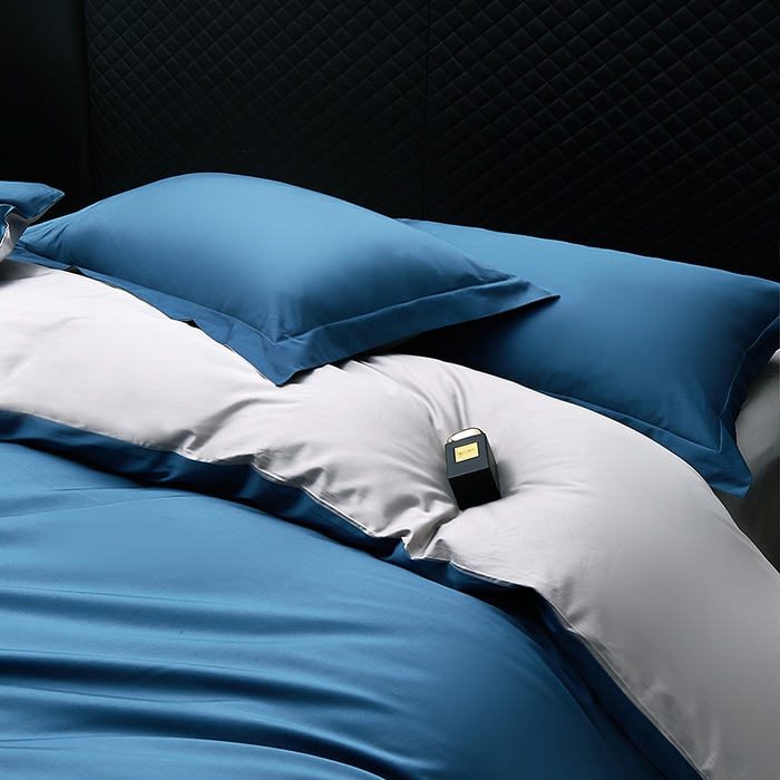 91家纺网 家纺一手货源 找家纺 观月轩家纺 2025新款100S长绒棉纯棉四件套 蓝灰色