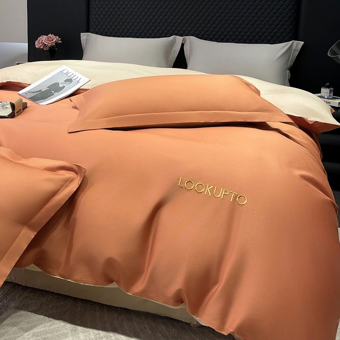 观月轩家纺 2025新款100S长绒棉纯棉四件套 活力橙