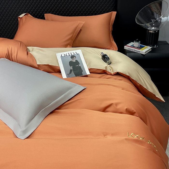 91家纺网 家纺一手货源 找家纺 观月轩家纺 2025新款100S长绒棉纯棉四件套 活力橙