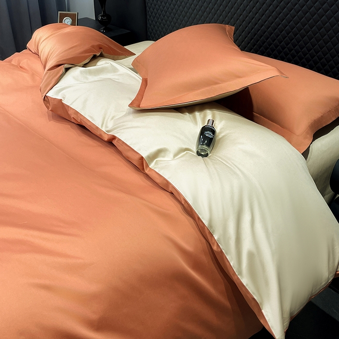 91家纺网 家纺一手货源 找家纺 观月轩家纺 2025新款100S长绒棉纯棉四件套 活力橙