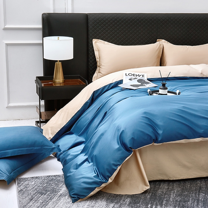 91家纺网 家纺一手货源 找家纺 观月轩家纺 2025新款100S长绒棉纯棉四件套 蓝金色