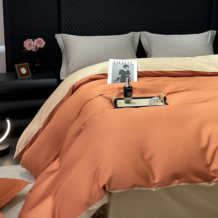 91家纺网 家纺一手货源 找家纺 观月轩家纺 2025新款100S长绒棉纯棉四件套 活力橙