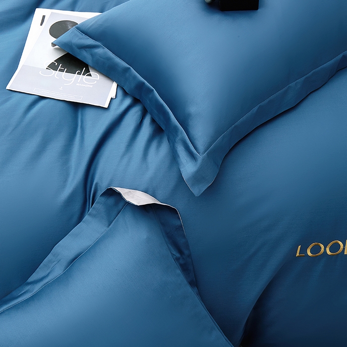 91家纺网 家纺一手货源 找家纺 观月轩家纺 2025新款100S长绒棉纯棉四件套 蓝灰色