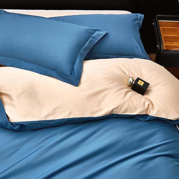 91家纺网 家纺一手货源 找家纺 观月轩家纺 2025新款100S长绒棉纯棉四件套 蓝金色