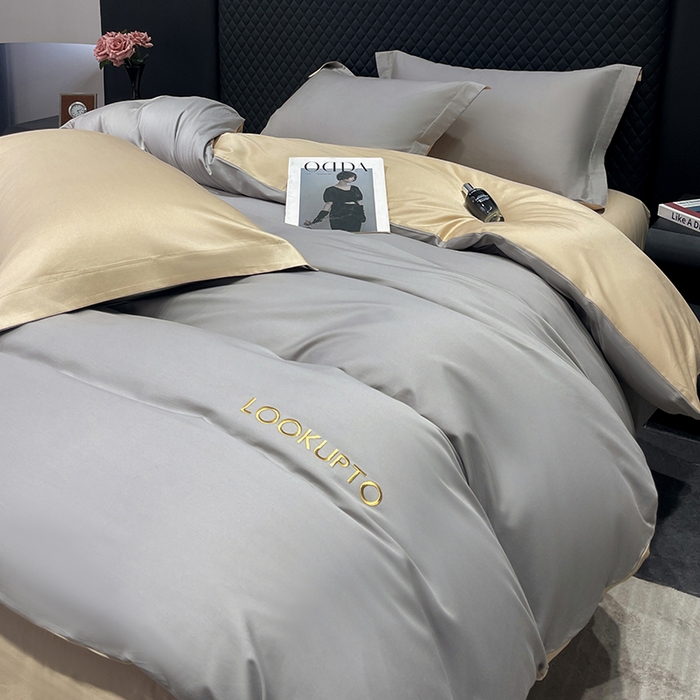 91家纺网 家纺一手货源 找家纺 观月轩家纺 2025新款100S长绒棉纯棉四件套 星空灰