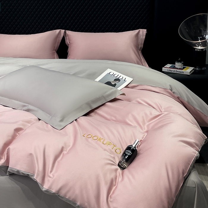 91家纺网 家纺一手货源 找家纺 观月轩家纺 2025新款100S长绒棉纯棉四件套 如意粉