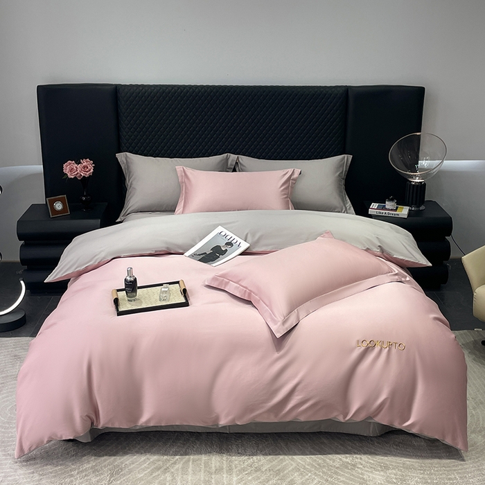 91家纺网 家纺一手货源 找家纺 观月轩家纺 2025新款100S长绒棉纯棉四件套 如意粉