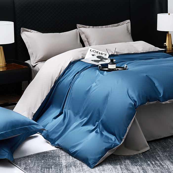 91家纺网 家纺一手货源 找家纺 观月轩家纺 2025新款100S长绒棉纯棉四件套 蓝灰色