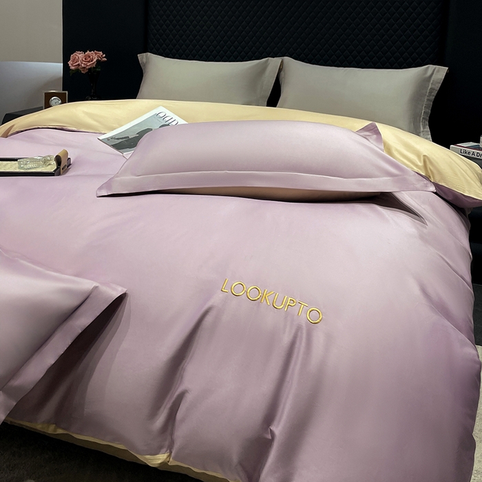 观月轩家纺 2025新款100S长绒棉纯棉四件套 浅紫色