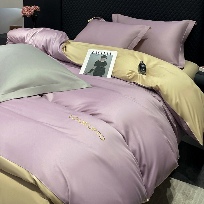 91家纺网 家纺一手货源 找家纺 观月轩家纺 2025新款100S长绒棉纯棉四件套 浅紫色