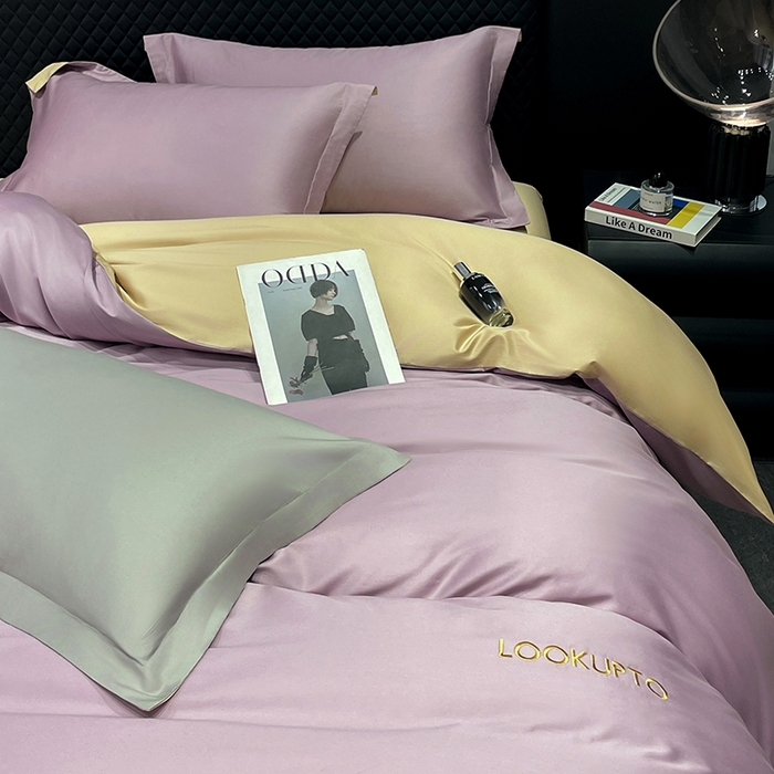 91家纺网 家纺一手货源 找家纺 观月轩家纺 2025新款100S长绒棉纯棉四件套 浅紫色