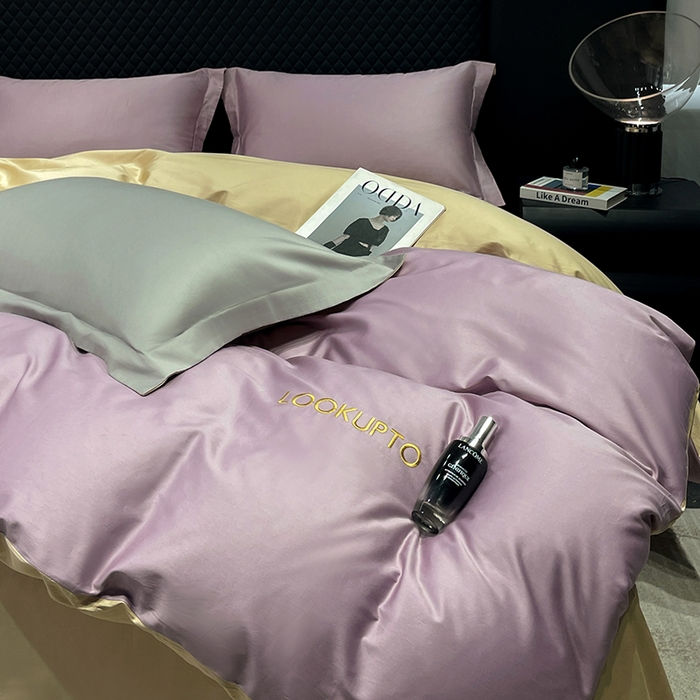 91家纺网 家纺一手货源 找家纺 观月轩家纺 2025新款100S长绒棉纯棉四件套 浅紫色