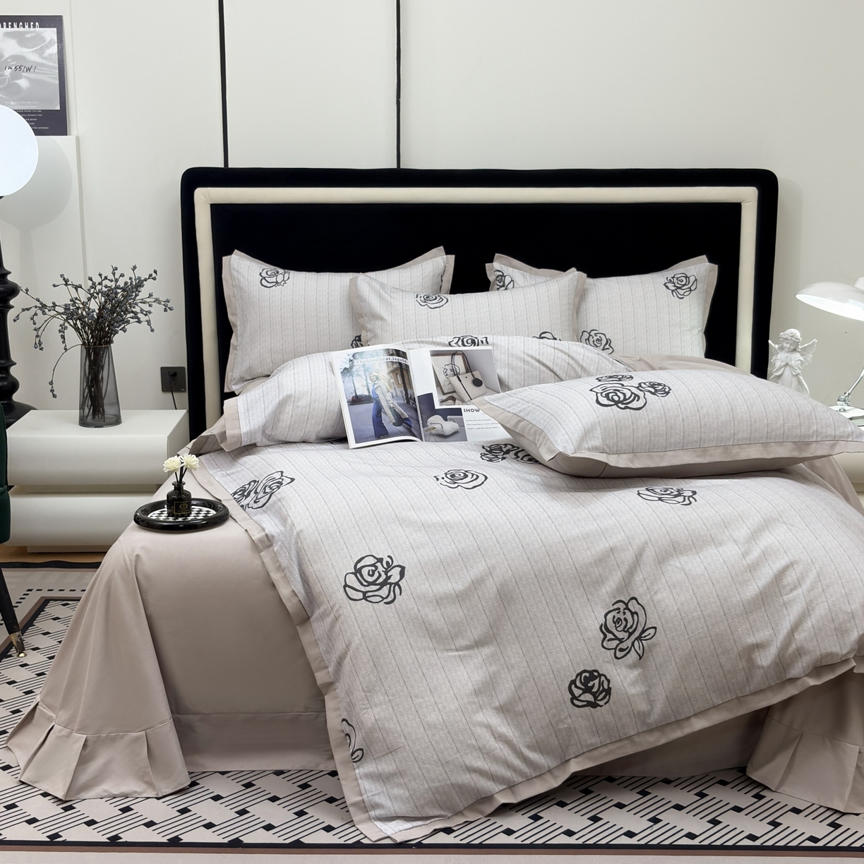 91家纺网 家纺一手货源 找家纺 （总）未来家居 2025新款秋冬全棉加厚磨毛纯色印花缺角工艺系列高端礼盒包装四件套