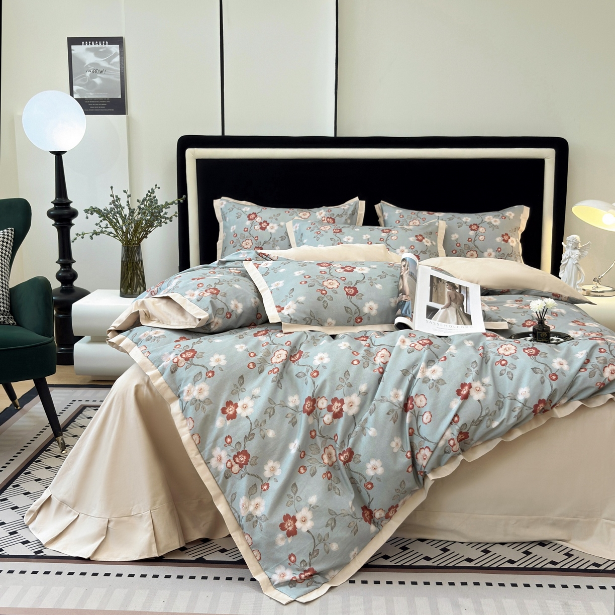 91家纺网 家纺一手货源 找家纺 （总）未来家居 2025新款秋冬全棉加厚磨毛纯色印花缺角工艺系列高端礼盒包装四件套