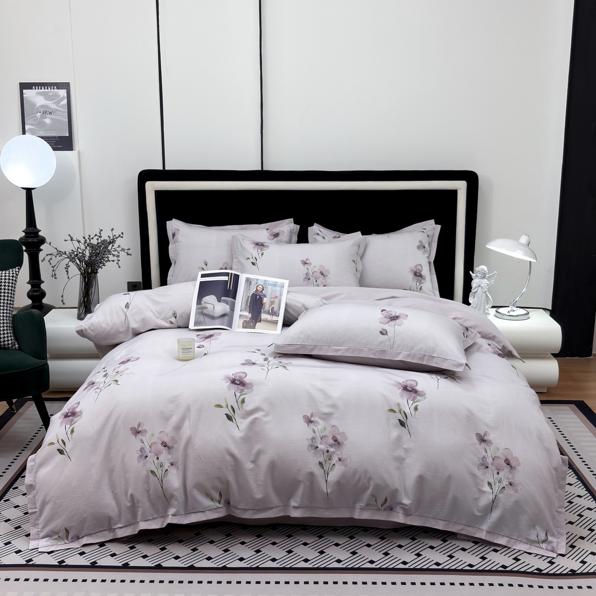 91家纺网 家纺一手货源 找家纺 未来家居 2025新款秋冬全棉加厚磨毛纯色印花缺角工艺系列高端礼盒包装四件套 花俏-粉