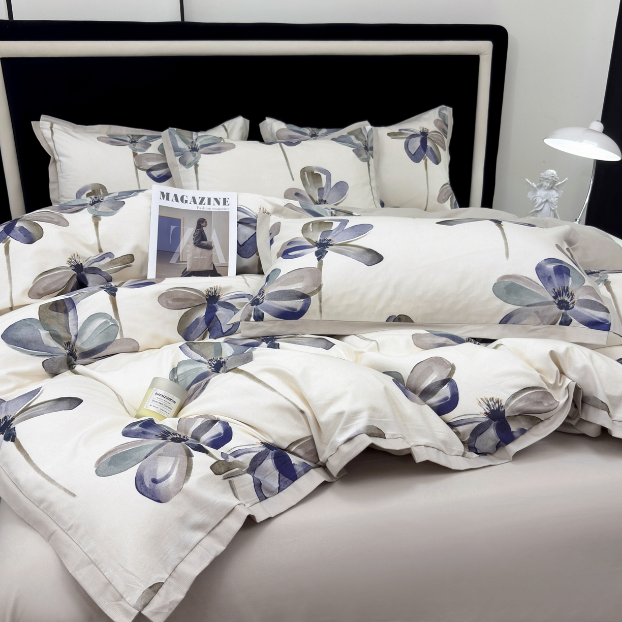 91家纺网 家纺一手货源 找家纺 未来家居 2025新款秋冬全棉加厚磨毛纯色印花缺角工艺系列高端礼盒包装四件套 茉白