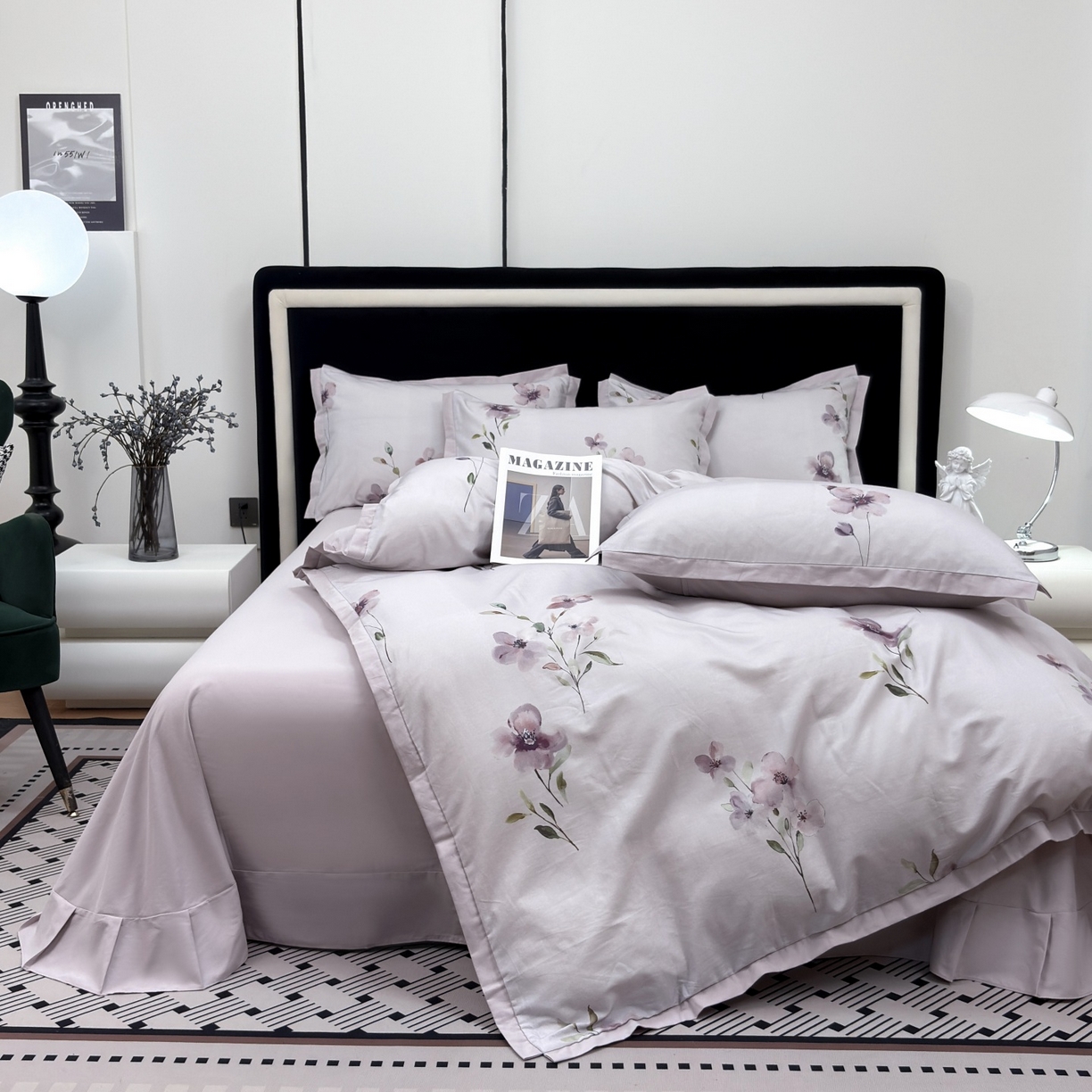 未来家居 2025新款秋冬全棉加厚磨毛纯色印花缺角工艺系列高端礼盒包装四件套 花俏-粉