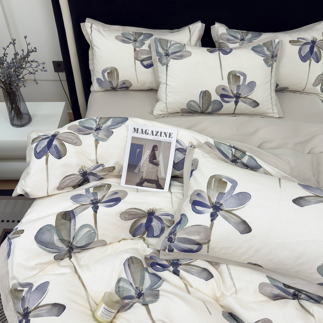 91家纺网 家纺一手货源 找家纺 未来家居 2025新款秋冬全棉加厚磨毛纯色印花缺角工艺系列高端礼盒包装四件套 茉白