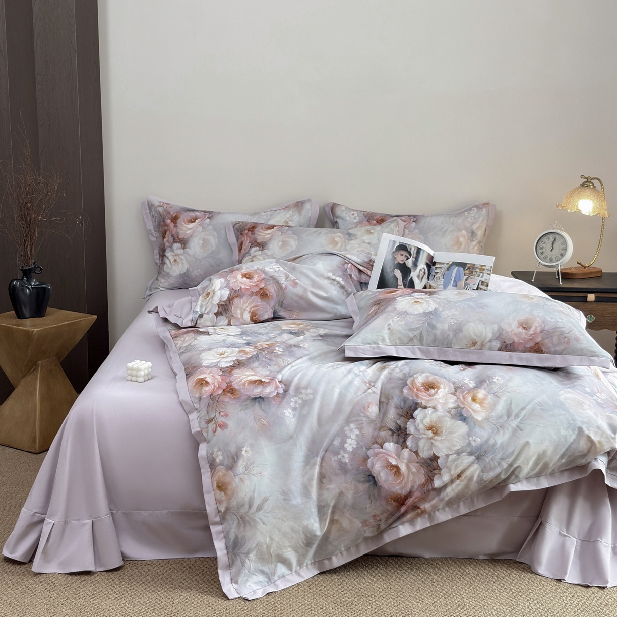 未来家居 2025新款秋冬全棉加厚磨毛纯色印花缺角工艺系列高端礼盒包装四件套 法瑞尔-粉