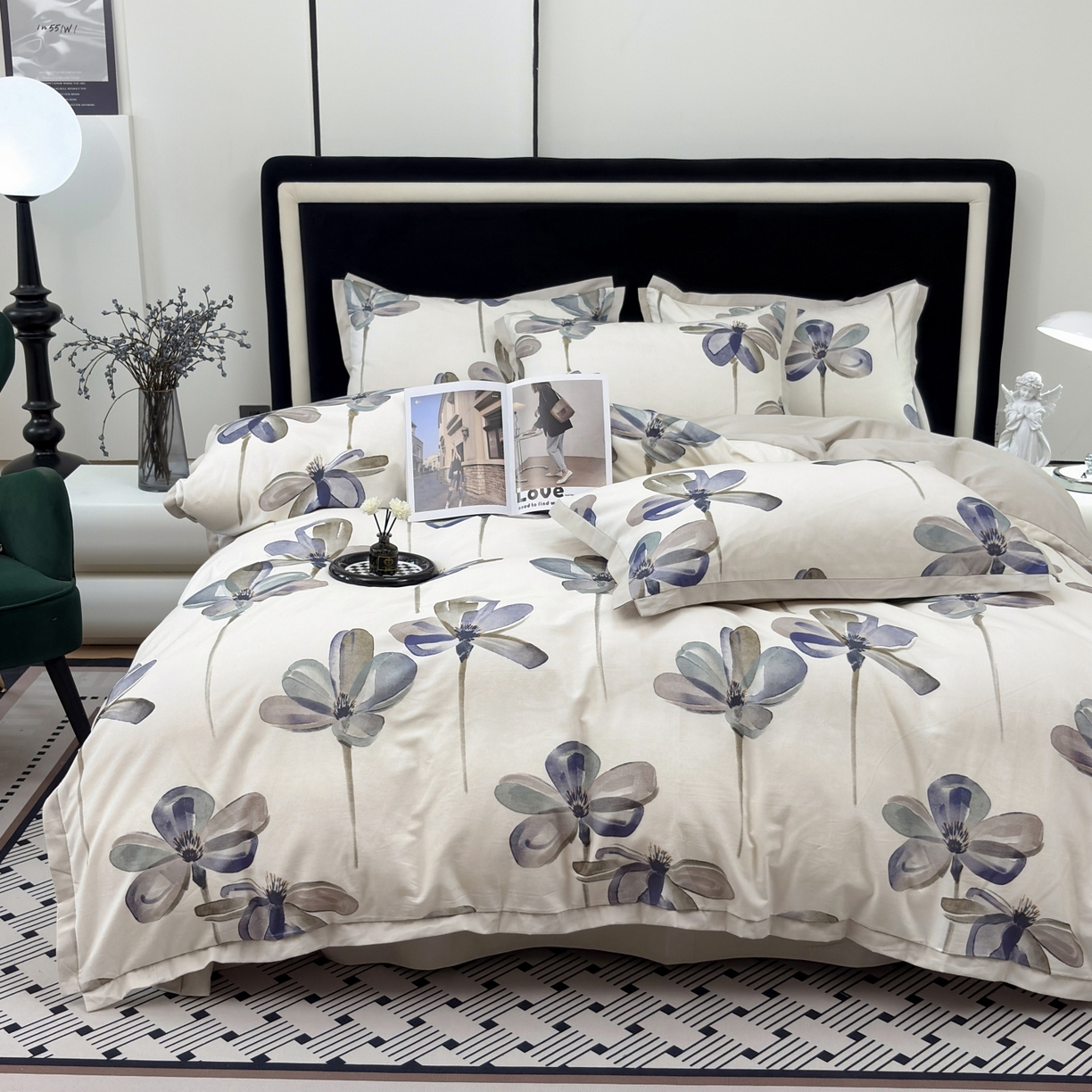 91家纺网 家纺一手货源 找家纺 未来家居 2025新款秋冬全棉加厚磨毛纯色印花缺角工艺系列高端礼盒包装四件套 茉白