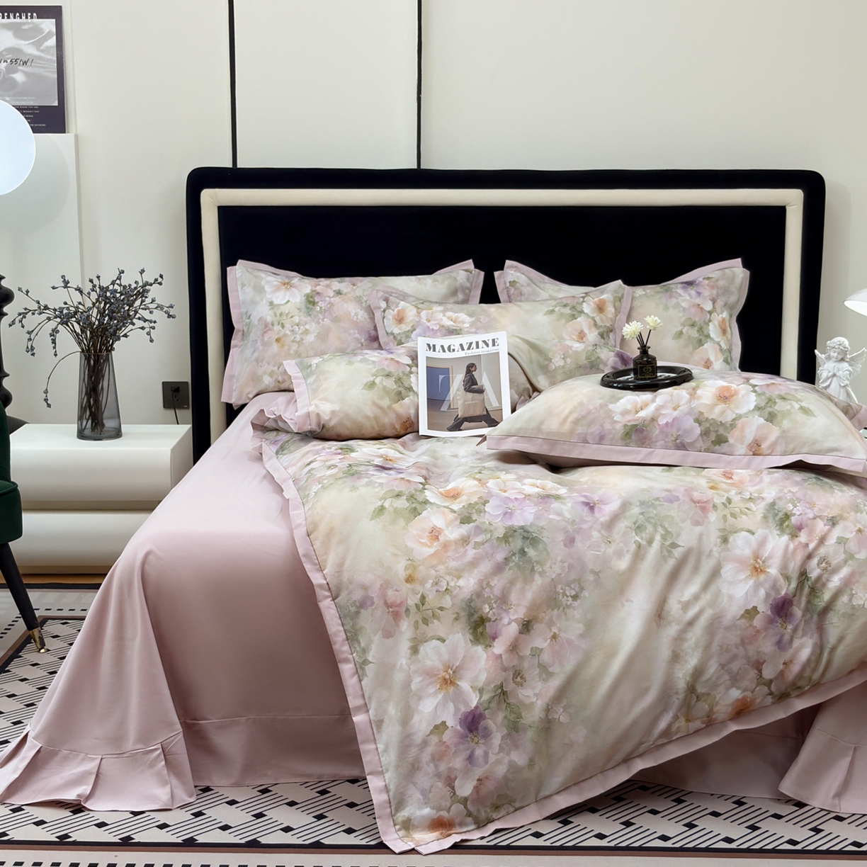 91家纺网 家纺一手货源 找家纺 （总）未来家居 2025新款秋冬全棉加厚磨毛纯色印花缺角工艺系列高端礼盒包装四件套