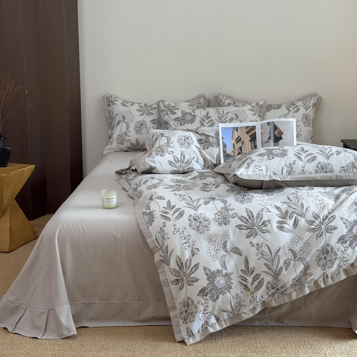 未来家居 2025新款秋冬全棉加厚磨毛纯色印花缺角工艺系列高端礼盒包装四件套 南非庄园-咖