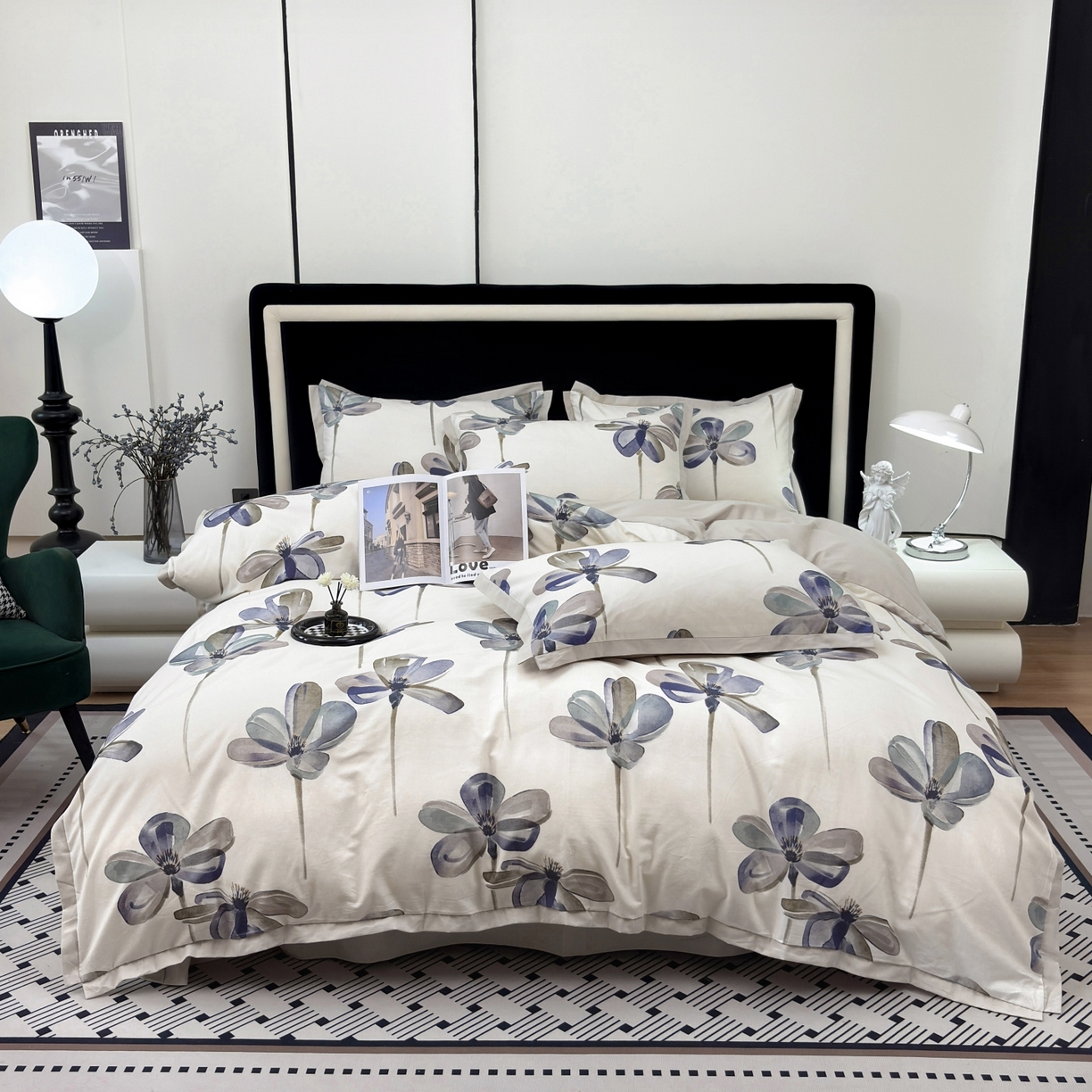 91家纺网 家纺一手货源 找家纺 未来家居 2025新款秋冬全棉加厚磨毛纯色印花缺角工艺系列高端礼盒包装四件套 茉白