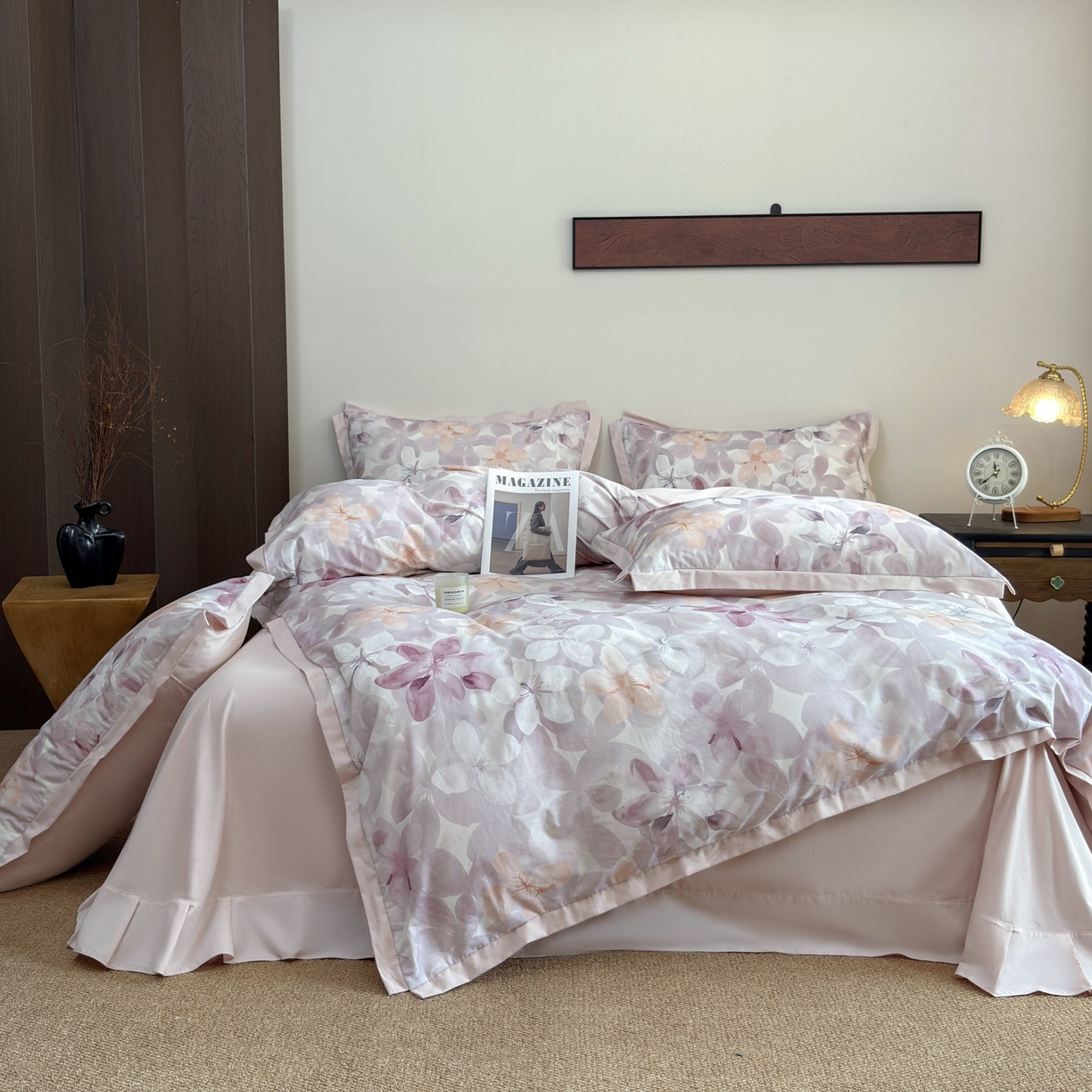 未来家居 2025新款秋冬全棉加厚磨毛纯色印花缺角工艺系列高端礼盒包装四件套 碧影-粉