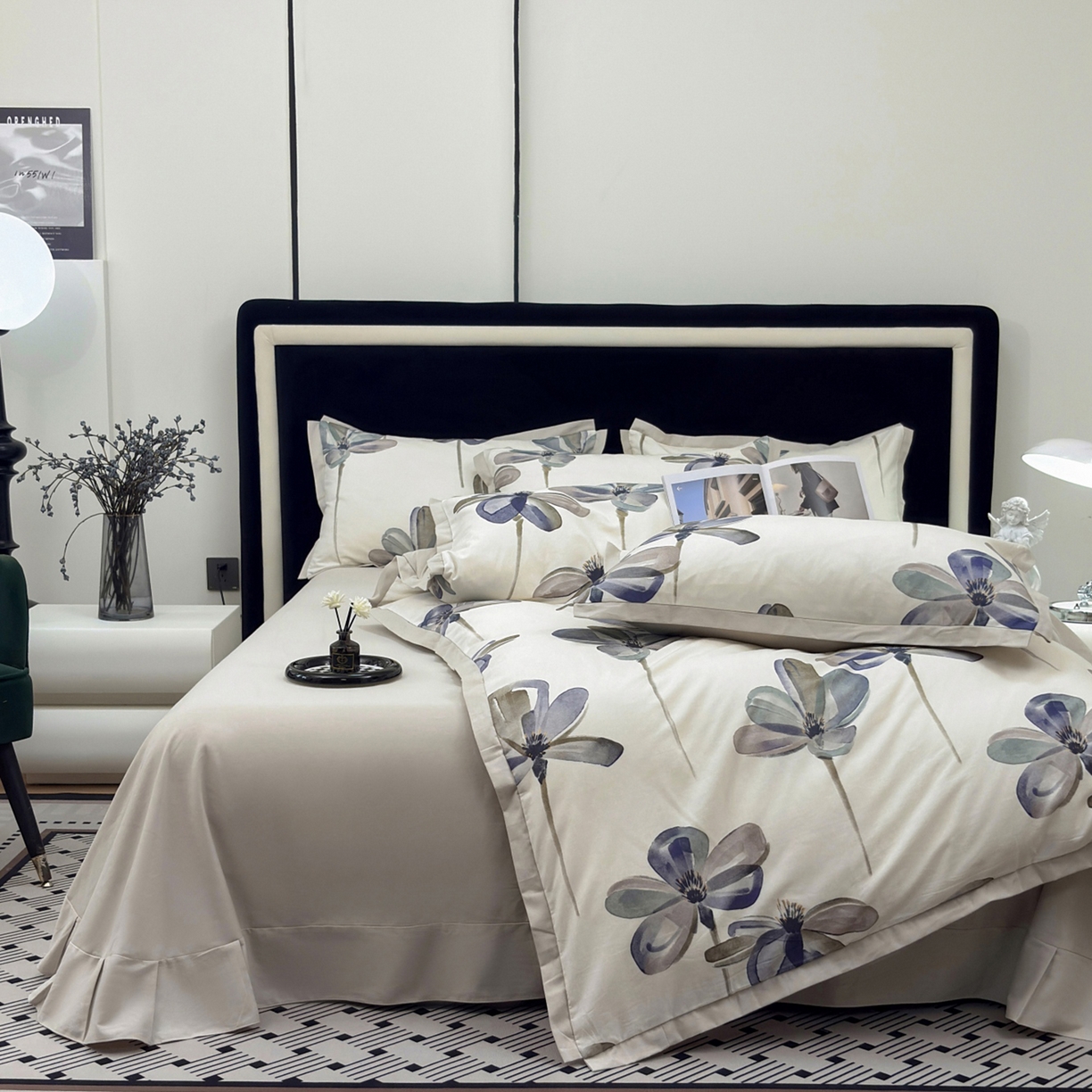 未来家居 2025新款秋冬全棉加厚磨毛纯色印花缺角工艺系列高端礼盒包装四件套 茉白