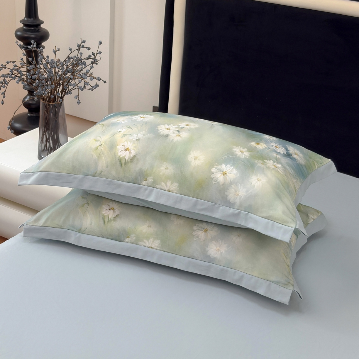 91家纺网 家纺一手货源 找家纺 未来家居 2025新款秋冬全棉加厚磨毛纯色印花缺角工艺系列高端礼盒包装四件套 繁华-绿