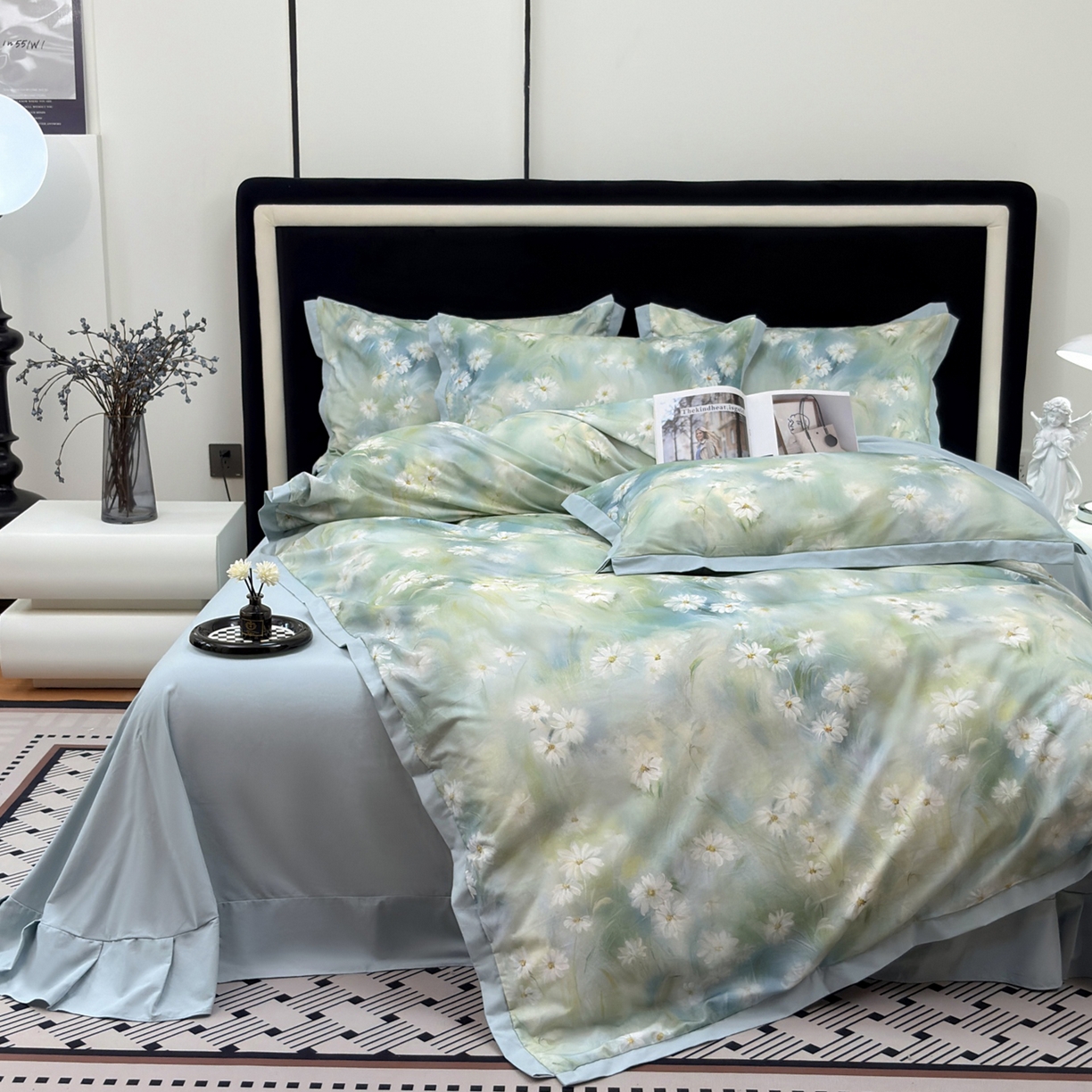 91家纺网 家纺一手货源 找家纺 （总）未来家居 2025新款秋冬全棉加厚磨毛纯色印花缺角工艺系列高端礼盒包装四件套