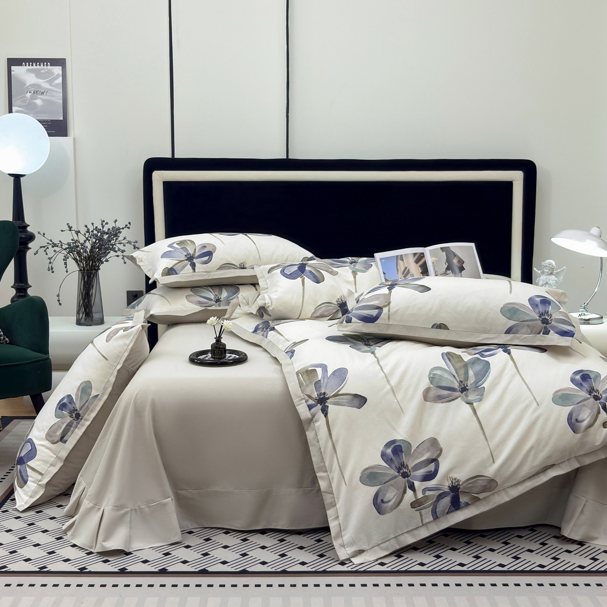 91家纺网 家纺一手货源 找家纺 未来家居 2025新款秋冬全棉加厚磨毛纯色印花缺角工艺系列高端礼盒包装四件套 茉白