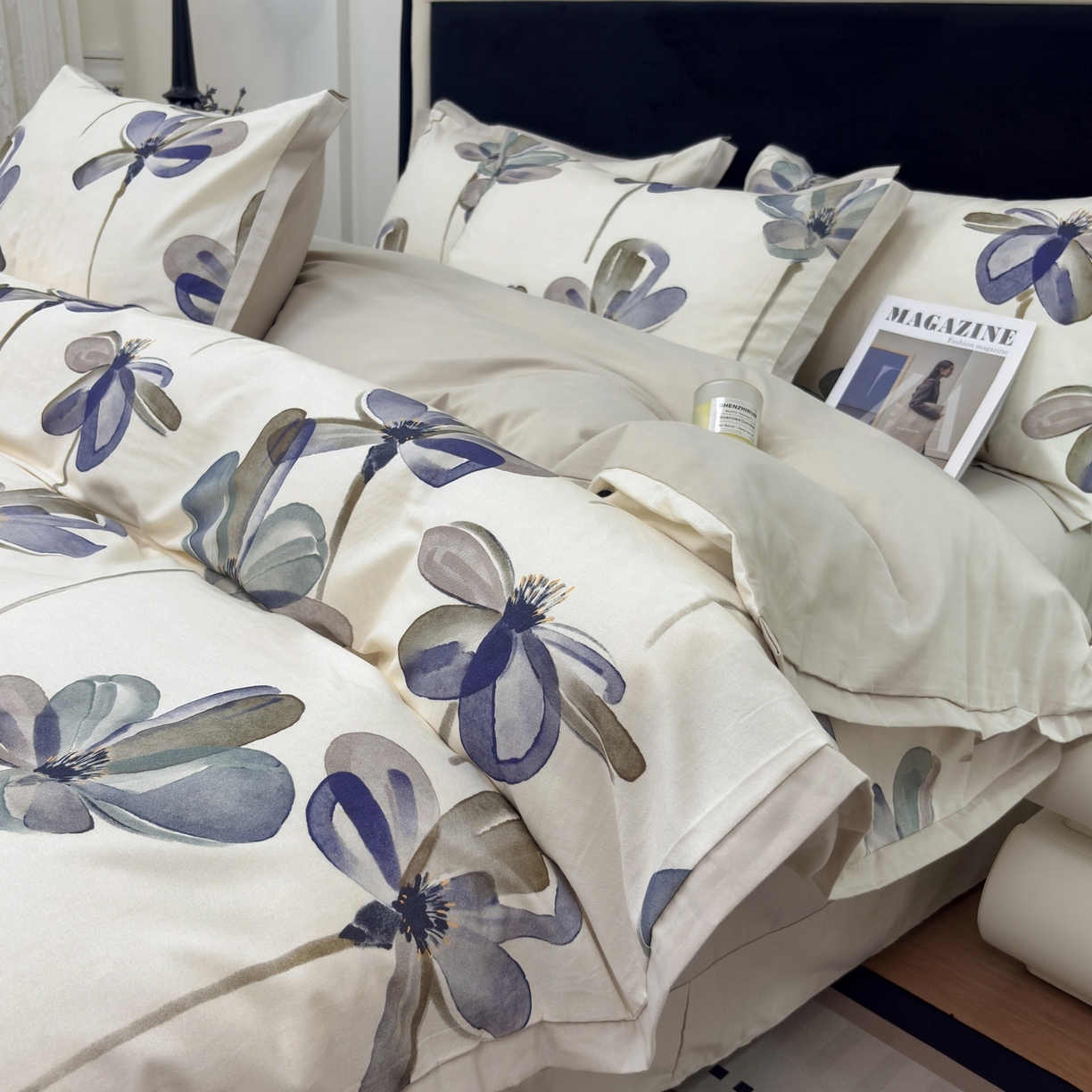 91家纺网 家纺一手货源 找家纺 未来家居 2025新款秋冬全棉加厚磨毛纯色印花缺角工艺系列高端礼盒包装四件套 茉白