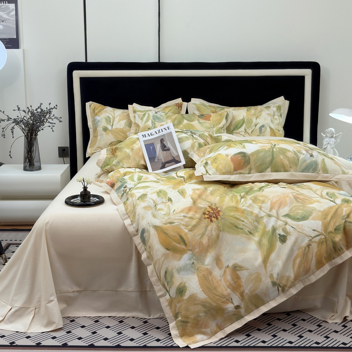 91家纺网 家纺一手货源 找家纺 （总）未来家居 2025新款秋冬全棉加厚磨毛纯色印花缺角工艺系列高端礼盒包装四件套