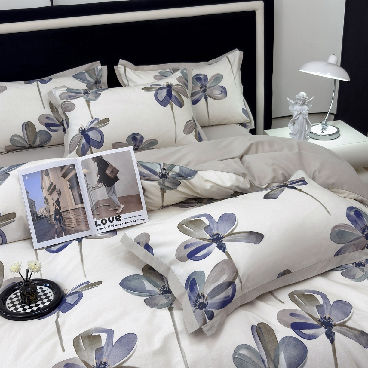 91家纺网 家纺一手货源 找家纺 未来家居 2025新款秋冬全棉加厚磨毛纯色印花缺角工艺系列高端礼盒包装四件套 茉白