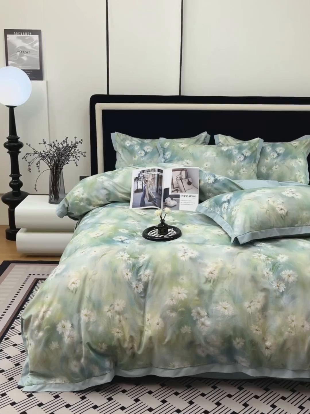 91家纺网 家纺一手货源 找家纺 未来家居 2025新款秋冬全棉加厚磨毛纯色印花缺角工艺系列高端礼盒包装四件套 繁华-绿