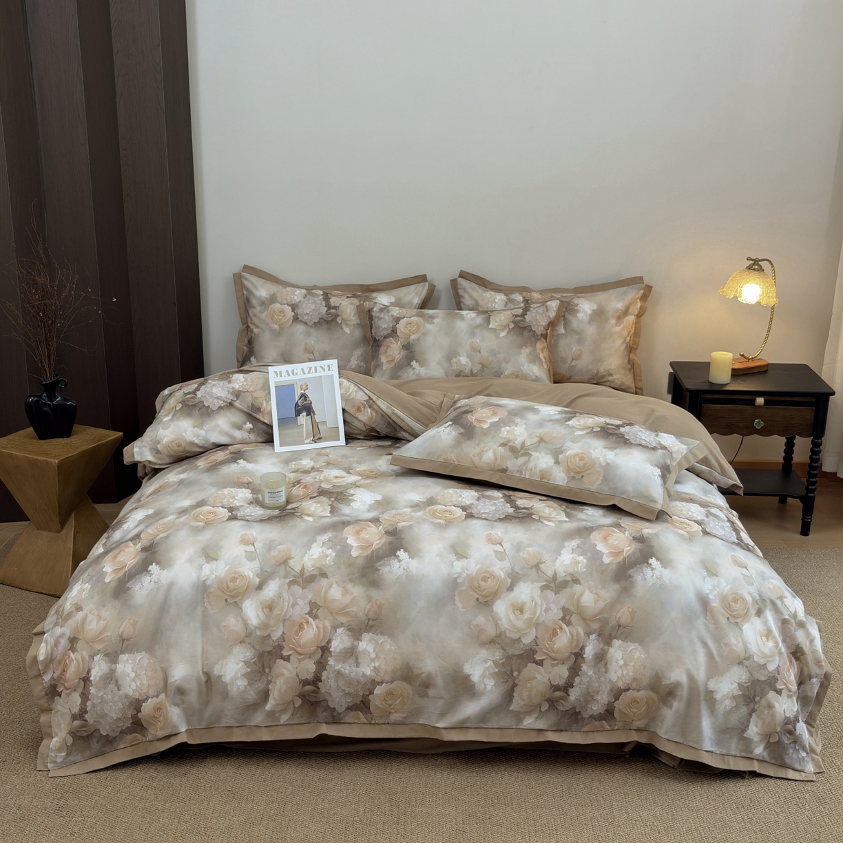 91家纺网 家纺一手货源 找家纺 未来家居 2025新款秋冬全棉加厚磨毛纯色印花缺角工艺系列高端礼盒包装四件套 葵樱-红