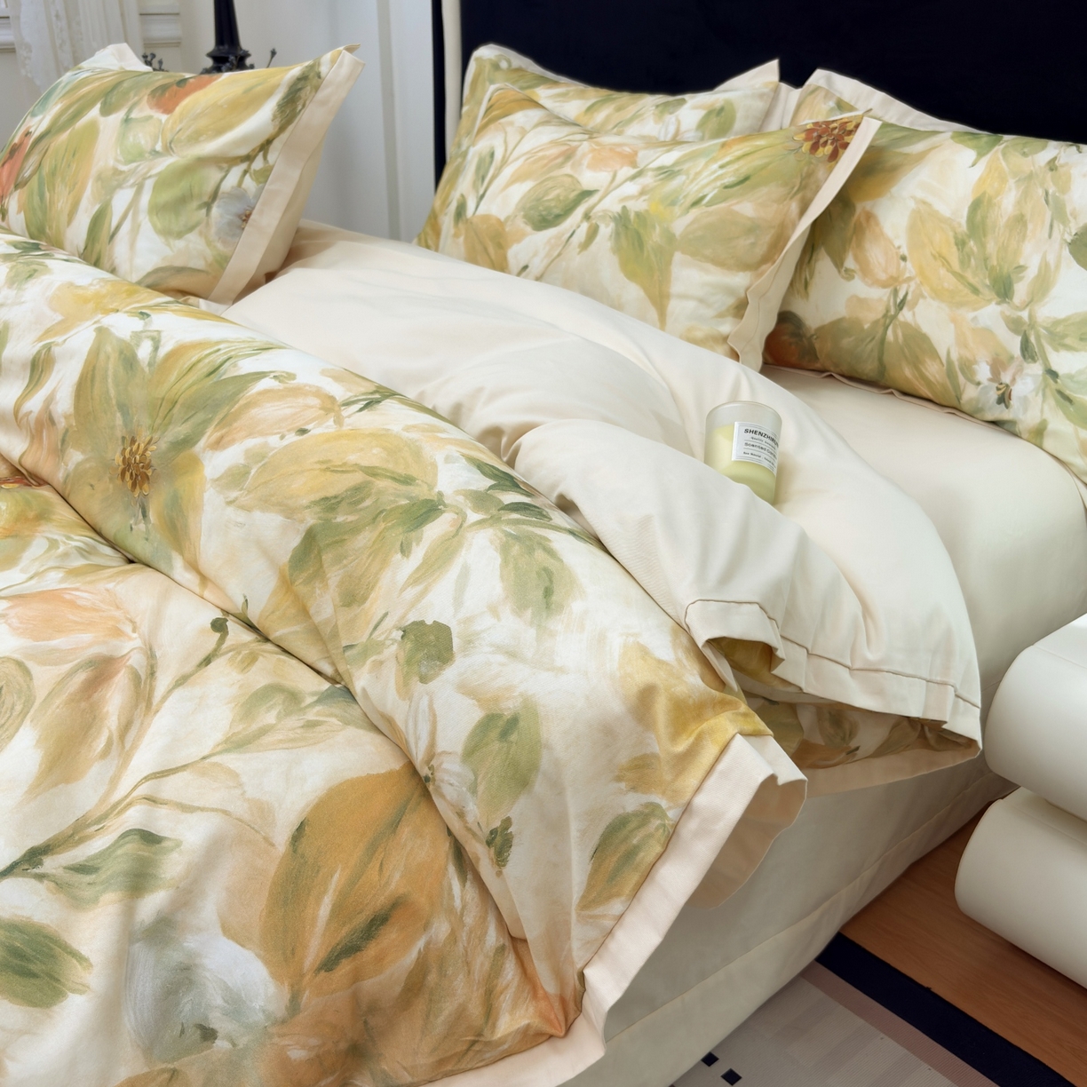 91家纺网 家纺一手货源 找家纺 未来家居 2025新款秋冬全棉加厚磨毛纯色印花缺角工艺系列高端礼盒包装四件套 醉美人-绿